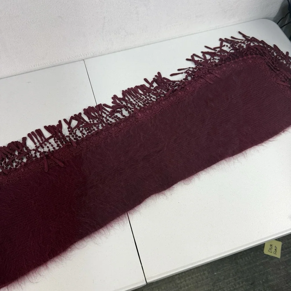 Vintage Venesha Angora Scarf Wrap Fringe Fuzzy Soft Burgundy Maroon Quiet Luxury